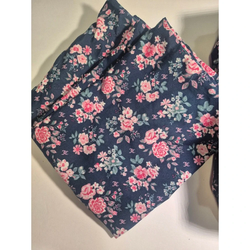 4 pc Vintage Y2K Cottage Home Navy Blue Pink Floral Fitted Sheet Bedding set
